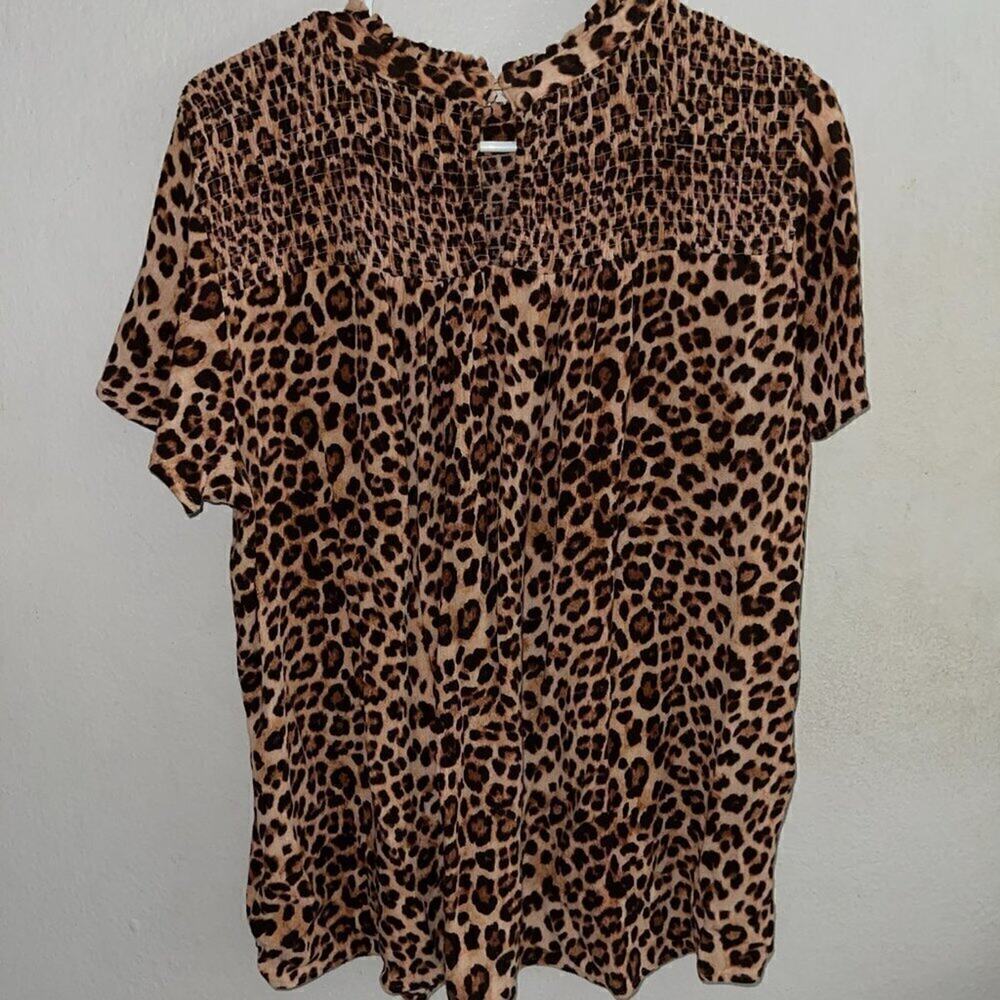 Torrid Crinkle Gauze Leopard Smocked Flutter Sleeve Top 2X 18 20 Boho - Picture 4 of 6